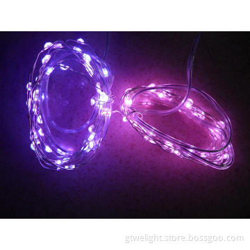 Purple High Bright Beautiful LED String Light Silver Wire by AA Batteries